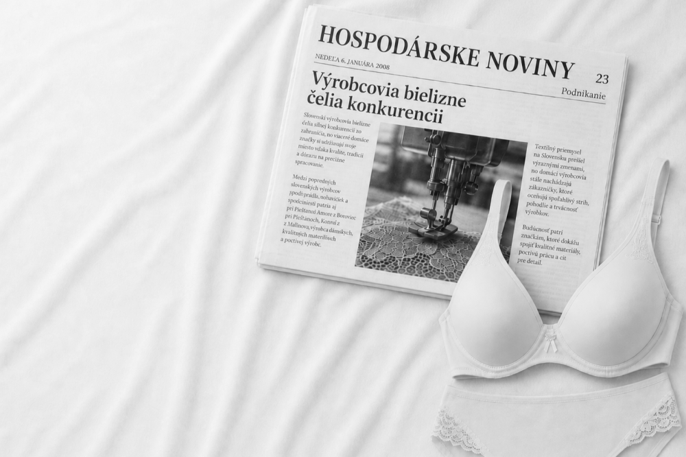Hospodárske noviny z roku 2008 s článkom o slovenských výrobcoch bielizne a bielizeň značky Amore